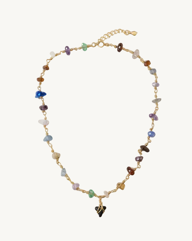 Skylar Necklace - Crystals Chip Gold Shark Tooth Necklace