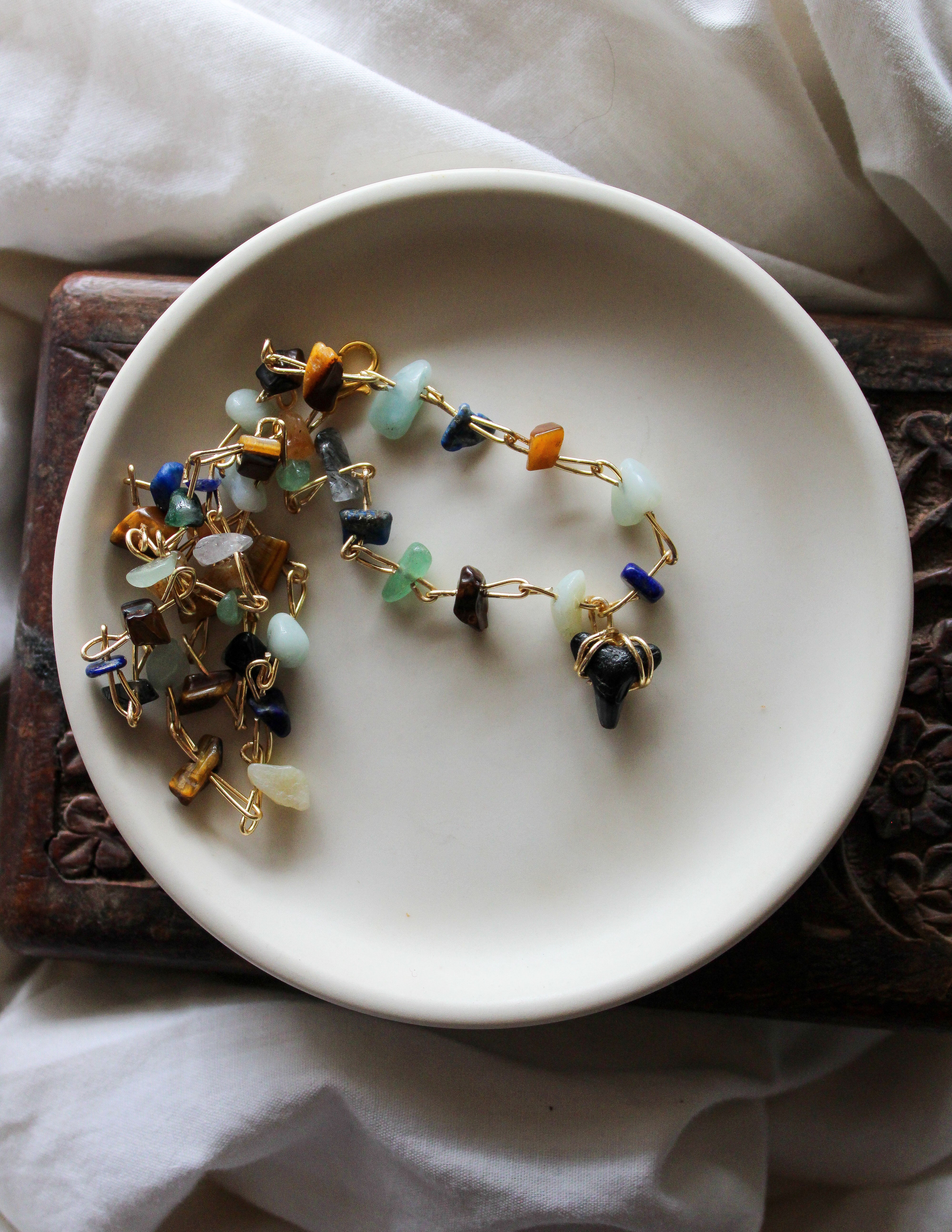 Fossilised Shark Tooth & Crystal Chip Necklace