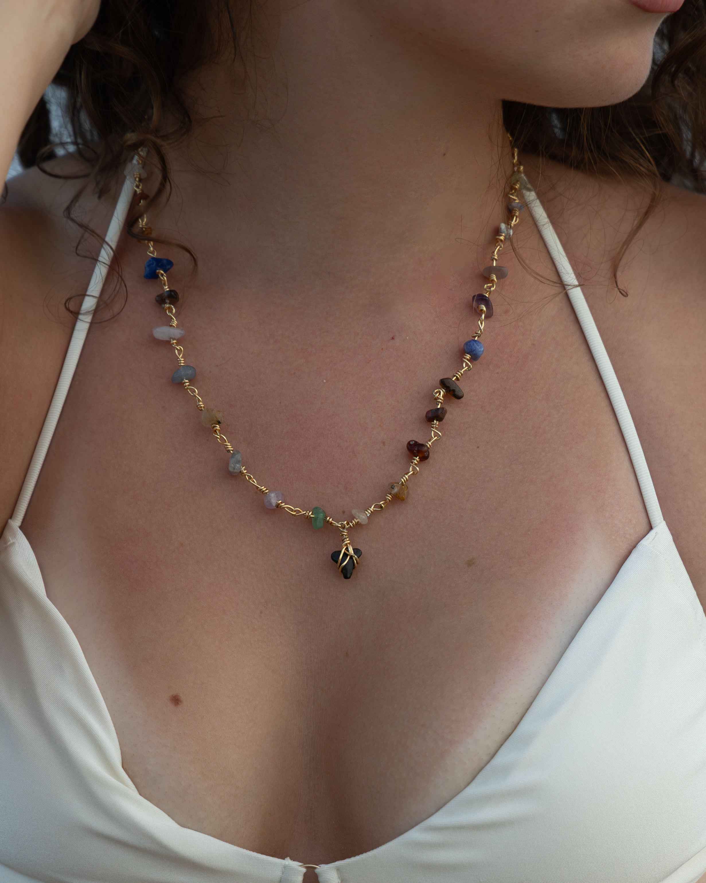 Skylar Necklace - Crystals Chip Gold Shark Tooth Necklace