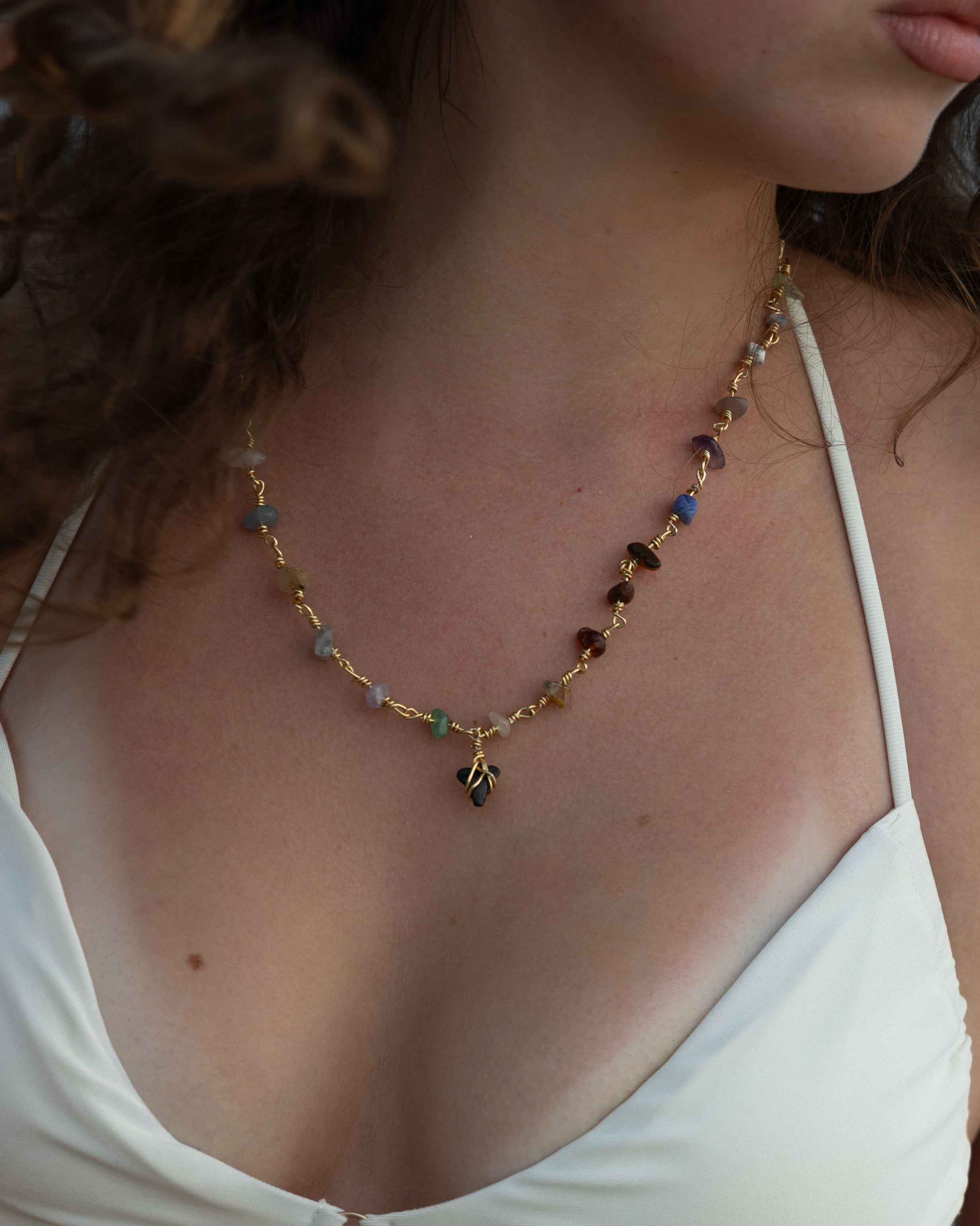 Skylar Necklace - Crystals Chip Gold Shark Tooth Necklace