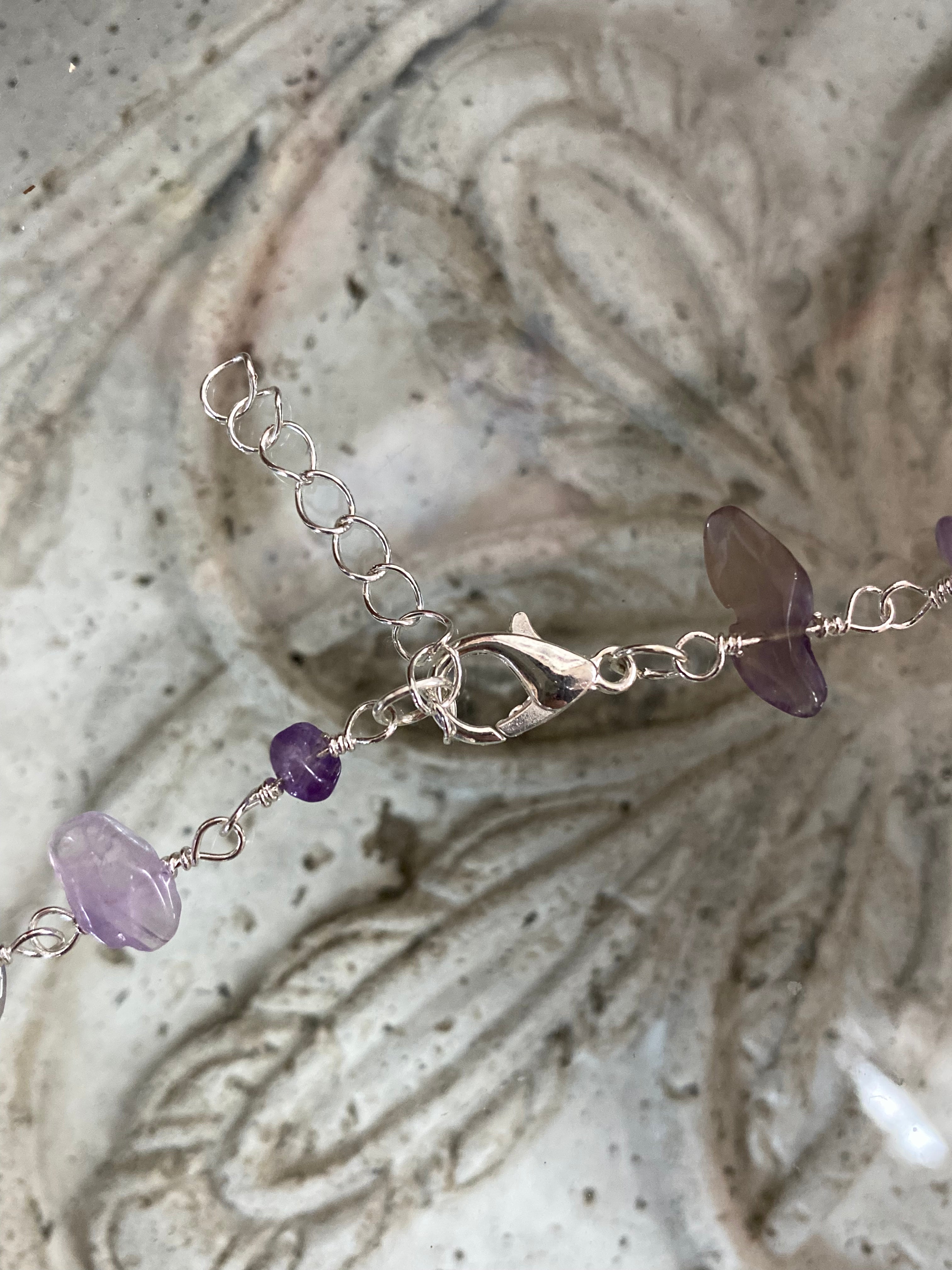 Close-up of clasp and extension chain od the Raw Amethyst Necklace