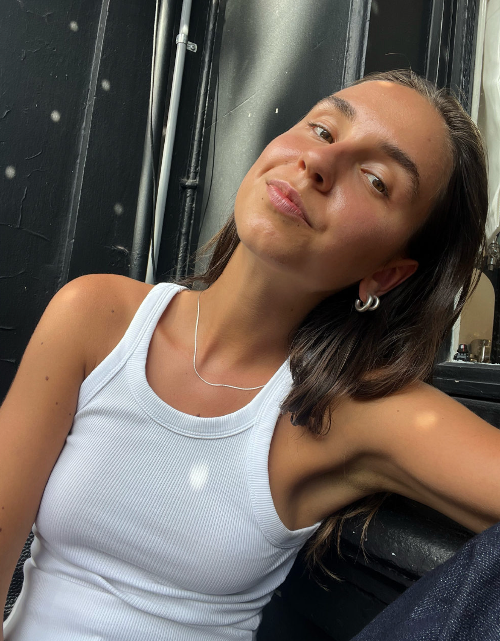 Thin round Snake Chain Necklace on model 16"