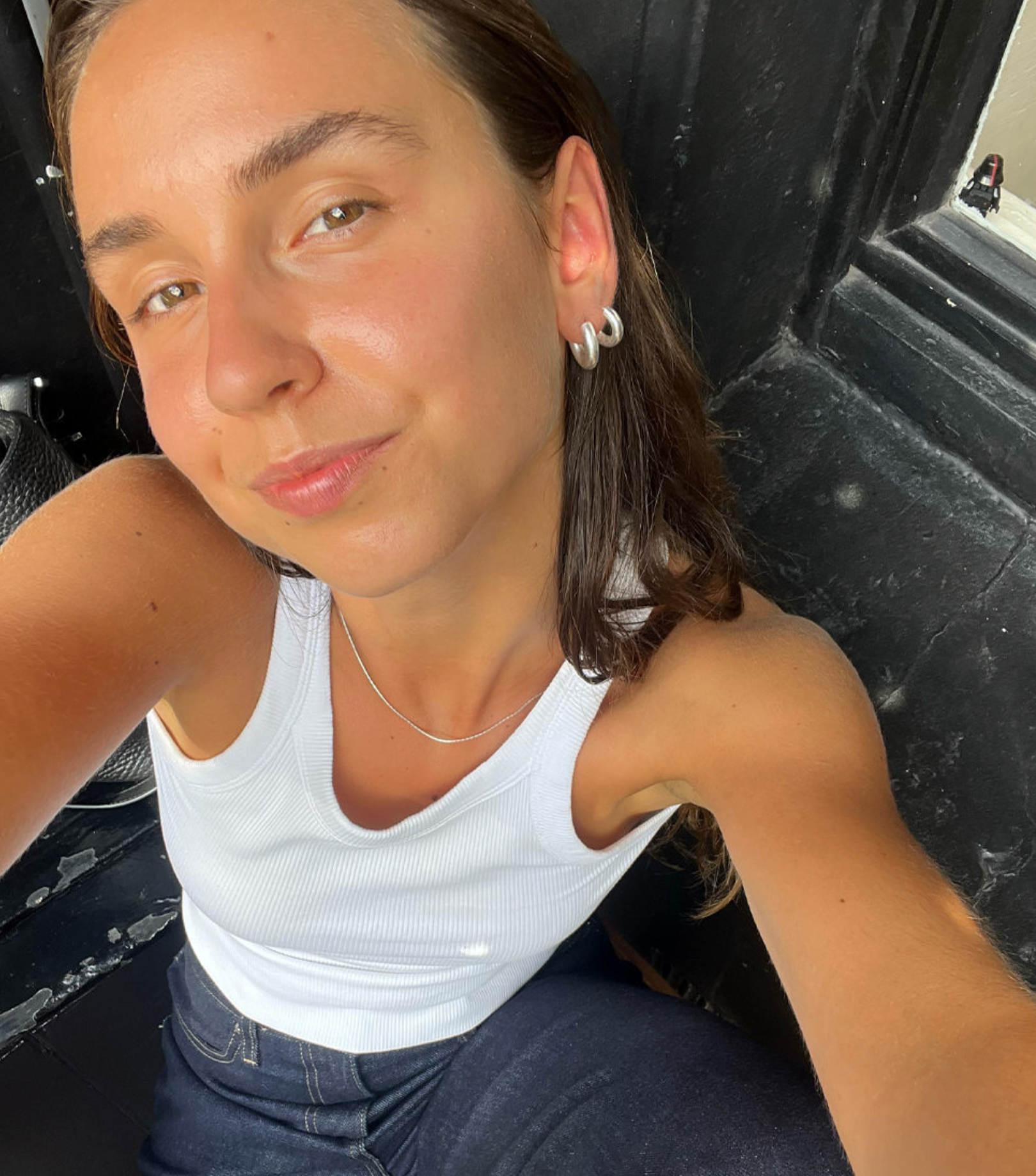 Thin round Snake Chain Necklace on model 16"