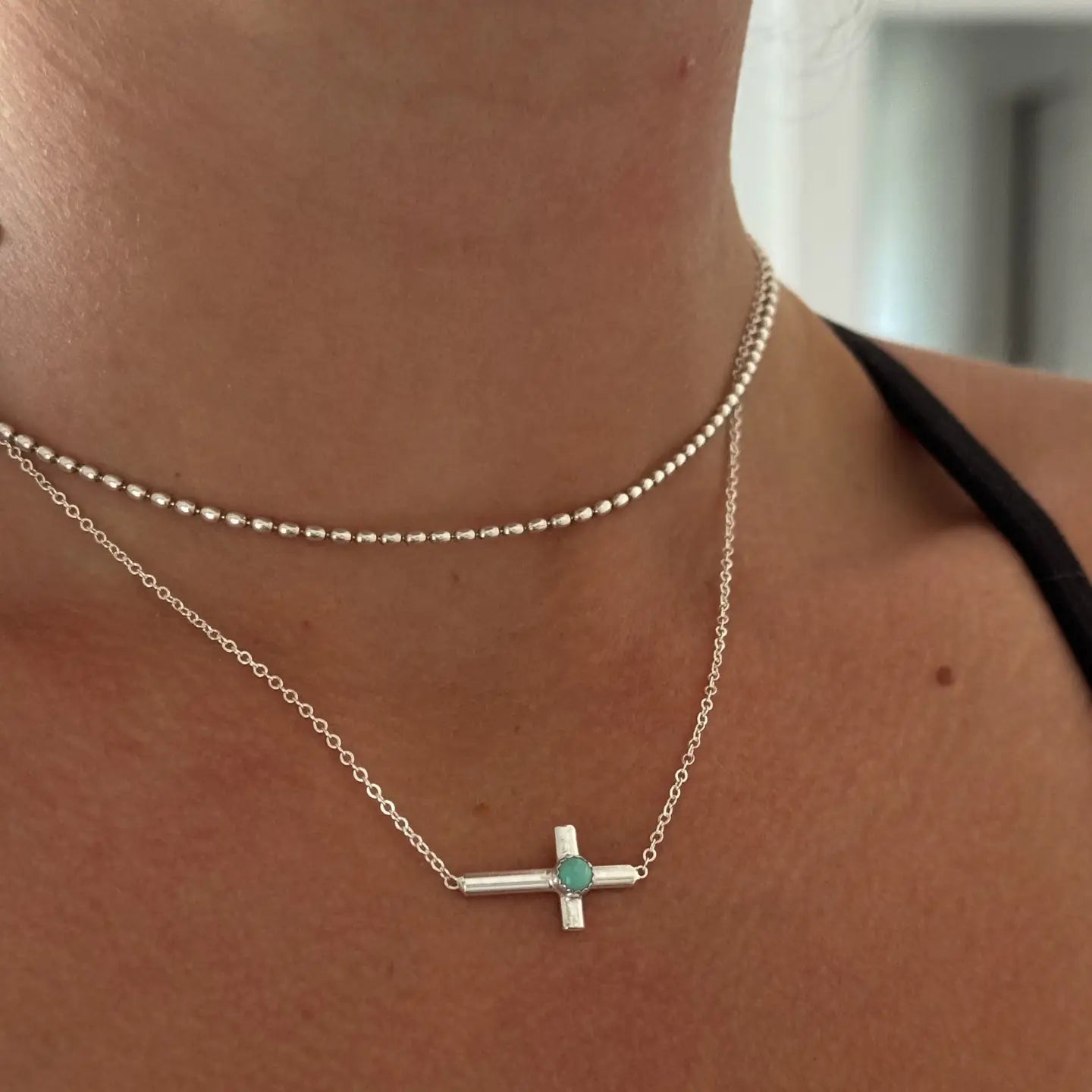 Horizontal Turquoise Cross Necklace