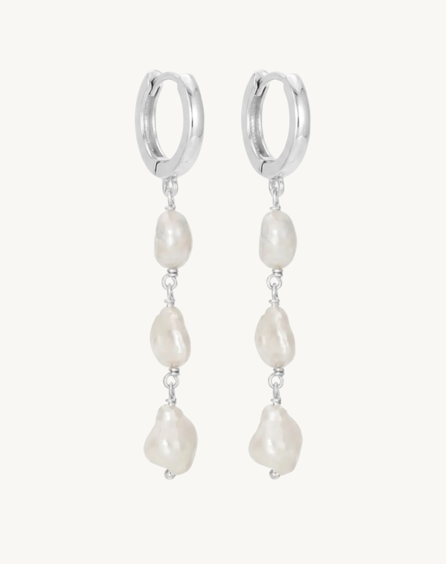 Pearl Hoop Drop Earrings