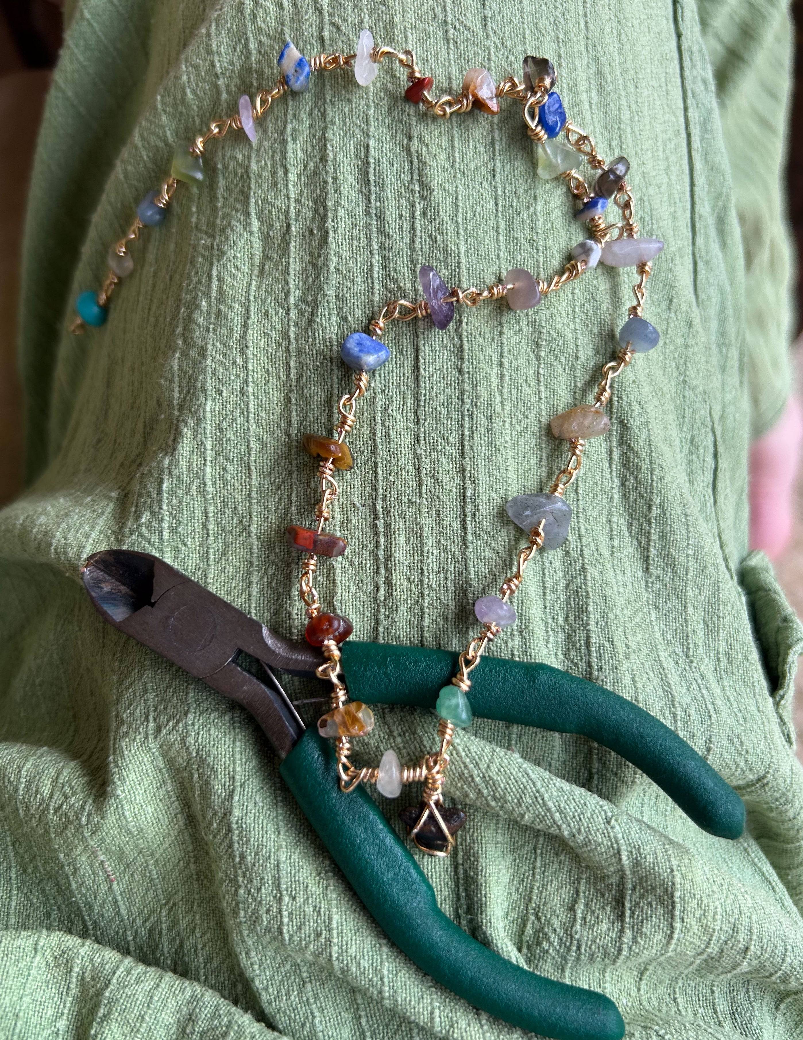 Fossilised Shark Tooth & Crystal Chip Necklace