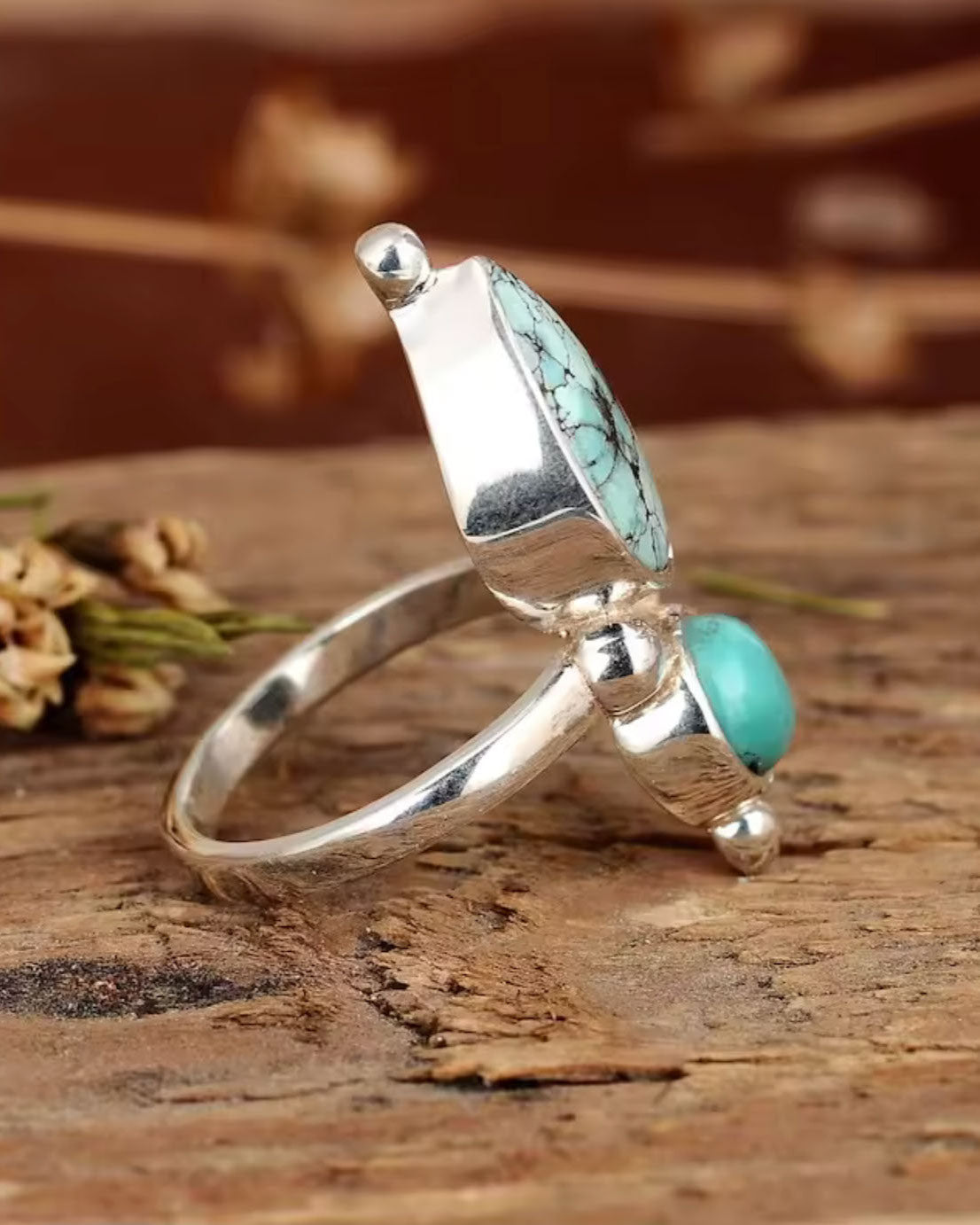 Turquoise double stone ring