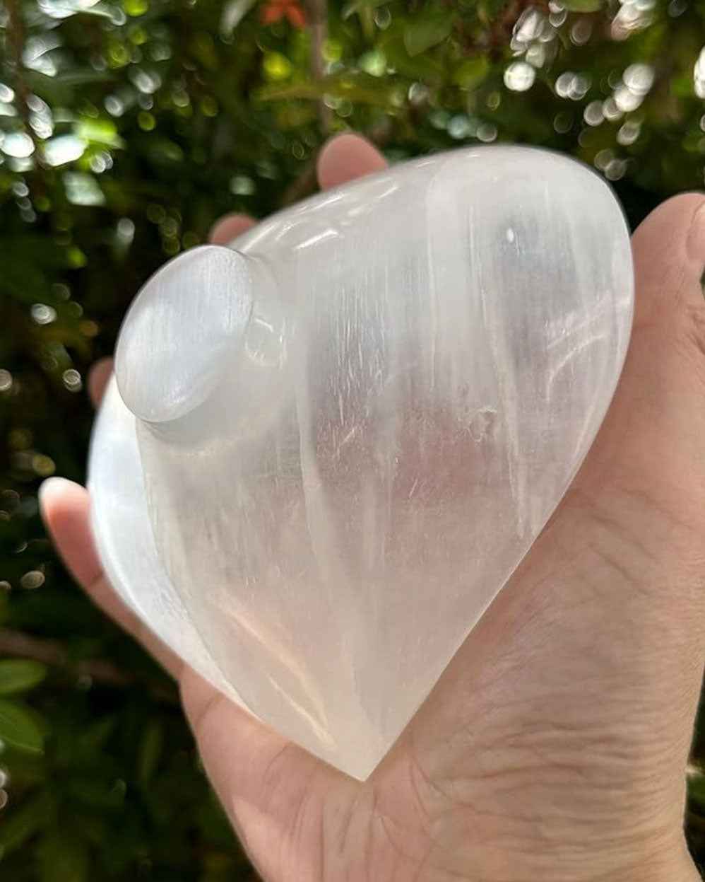 Selenite Heart Dish with Pedestal