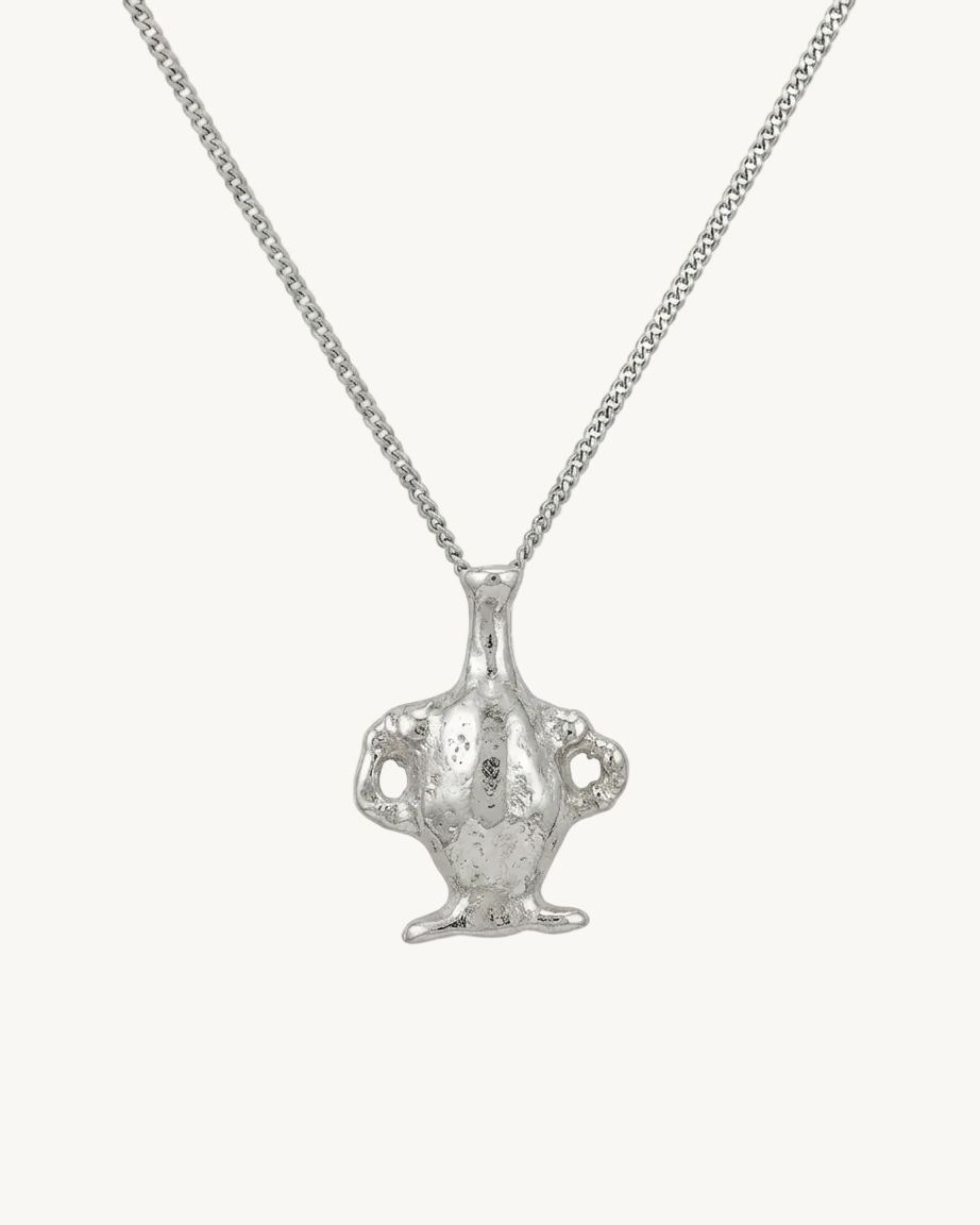 Silver pendant necklace on a white background
