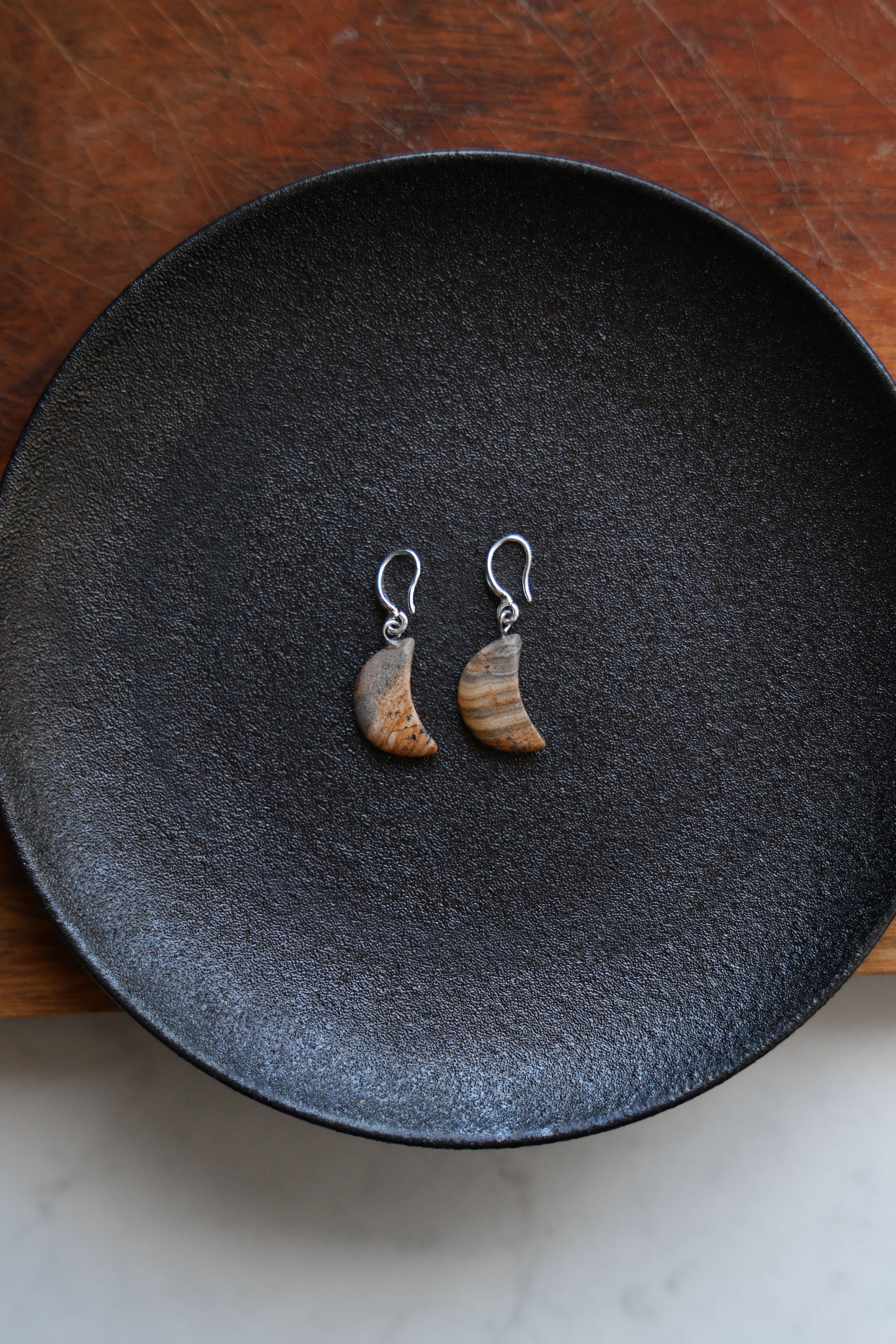 jasper half moon crystal earrings 